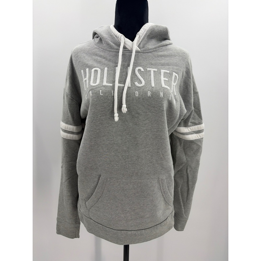 Hollister California Womens Large Gray Embroidered Logo Varsity Stripe Hoodie
